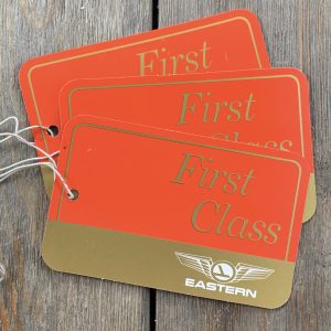 3 Vintage strung orange and gold Eastern Airlines First Class luggage tags