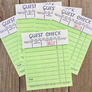 5 Vintage blank green restaurant Guest Check receipts.