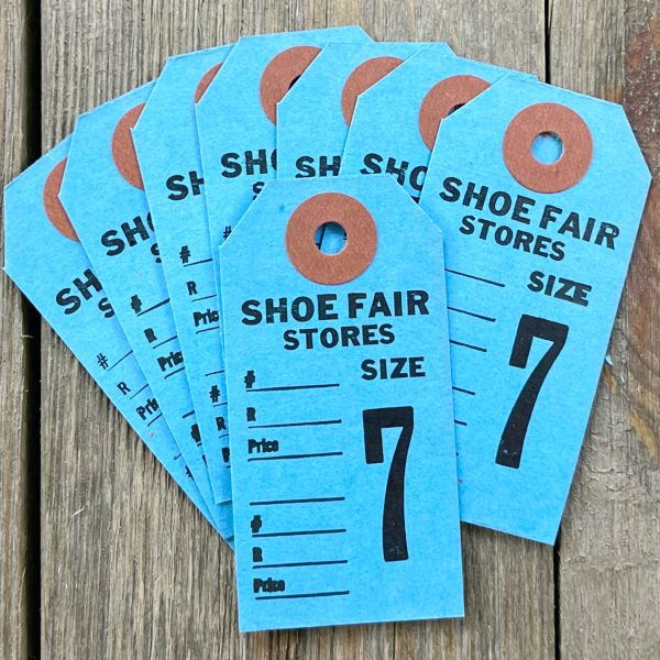 8 Vintage blue hang tags from Shoe Fair Stores.