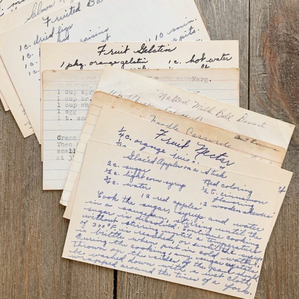8 Vintage aged handwritten recipes on 3x5 index cards