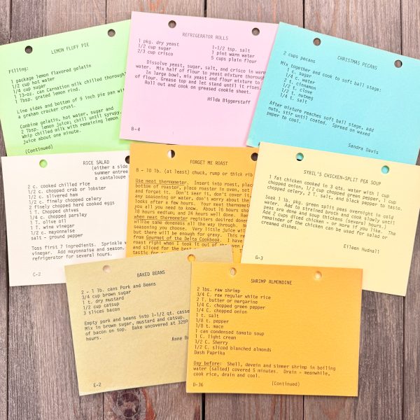 8 Different vintage colorful preprinted recipe cards