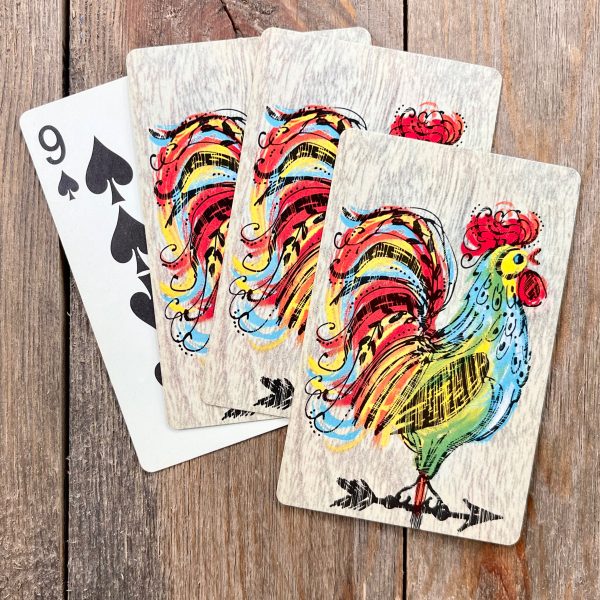 4 vintage colorful rooster playing cards