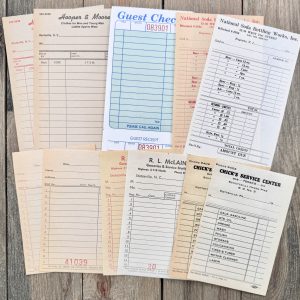 Six vintage sales receipt slips with 5 duplicates from various companies