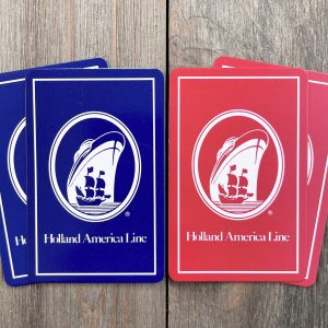 Four assorted blue and red Holland America Line Cruise Ship playing cards