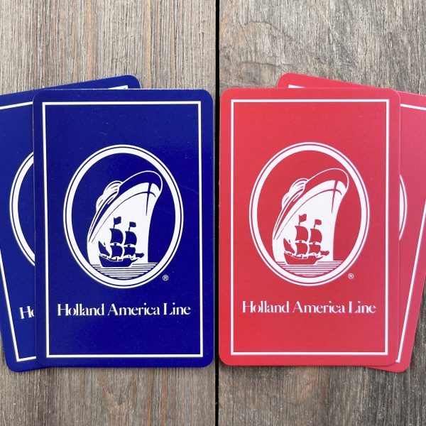 Four assorted blue and red Holland America Line Cruise Ship playing cards