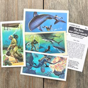 Five random vintage British tea cards featuring underwater scenes