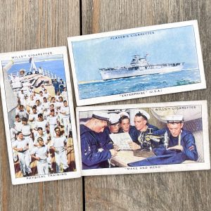 Three random vintage pre-WWII British tea cards featuring scenes of the Royal Navy