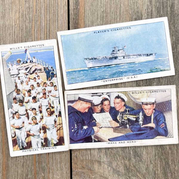 Three random vintage pre-WWII British tea cards featuring scenes of the Royal Navy
