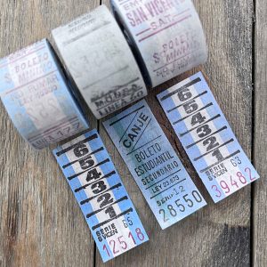 Three rolls of vintage blue bus tickets from Argentina