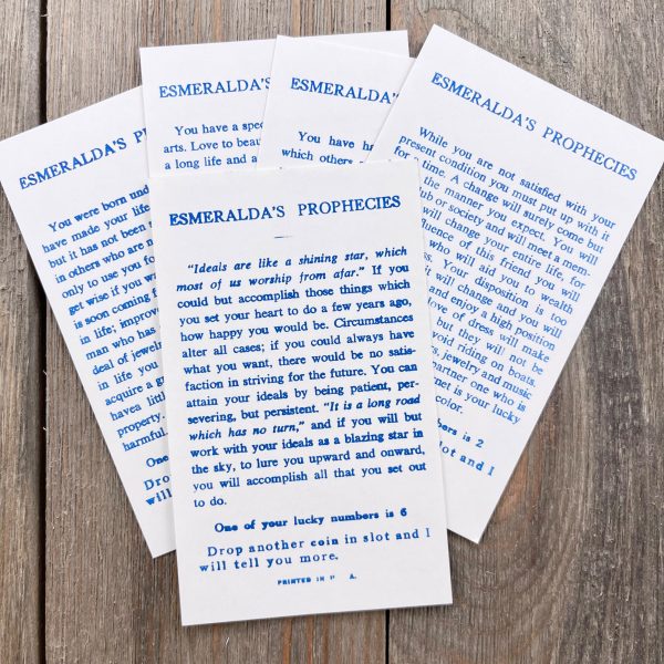 Five random vintage Esmeralda’s Prophecies fortune cards