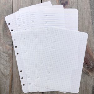 Ten assorted sheets of A6-size notebook papers including lined and graph papers