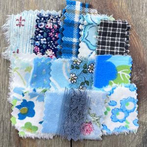 Thirty small vintage cotton fabric squares to be used as junk journal tabs