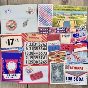 A large thirty-piece red white and blue ephemera kit